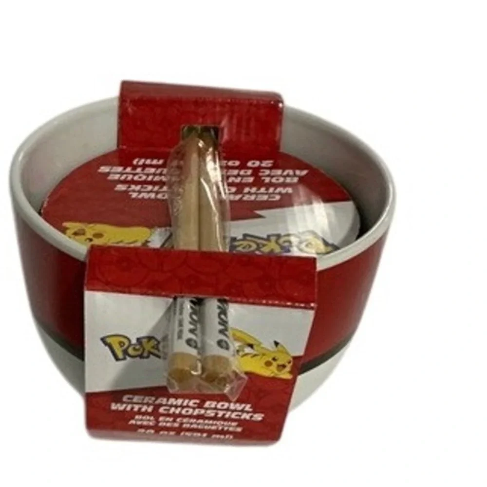 Pokemon‎ Ceramic Ramen Bowl with Chopsticks Pokeball Officially Licensed Red